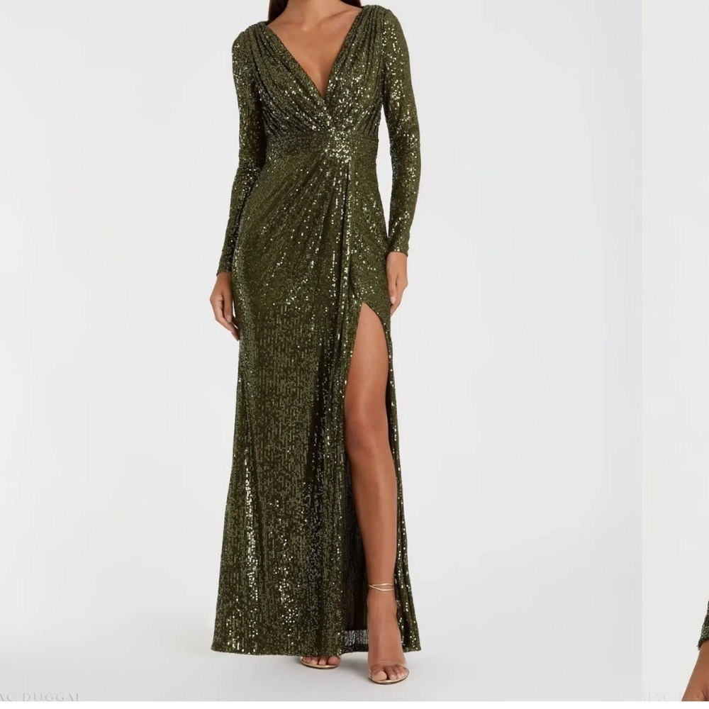 NEW Green Sequined Long Sleeve Gown